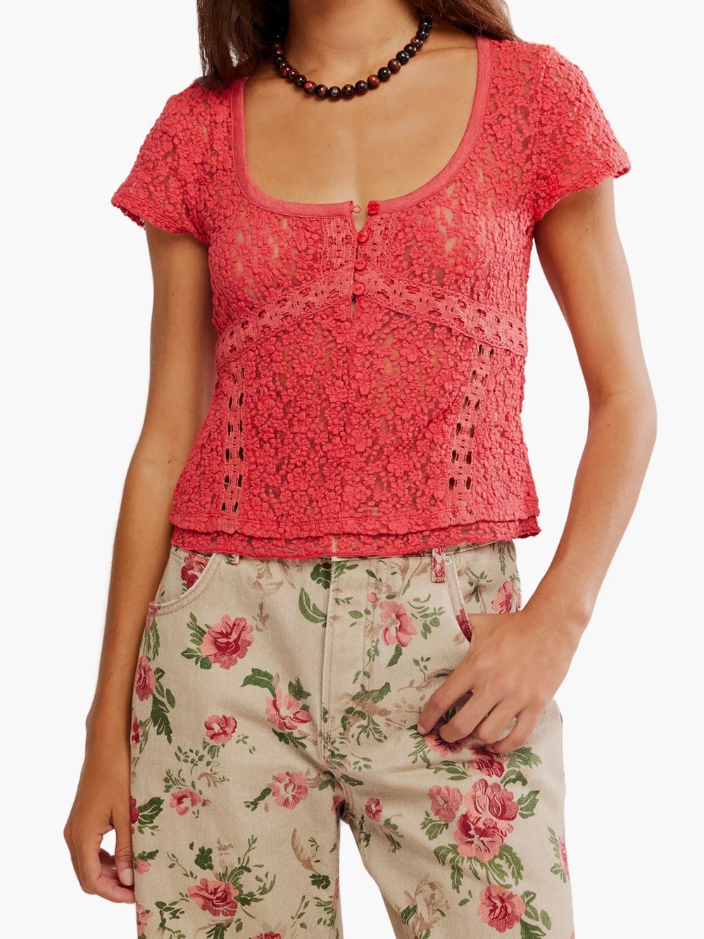 Free People Clark Semi Sheer & Tulle Top